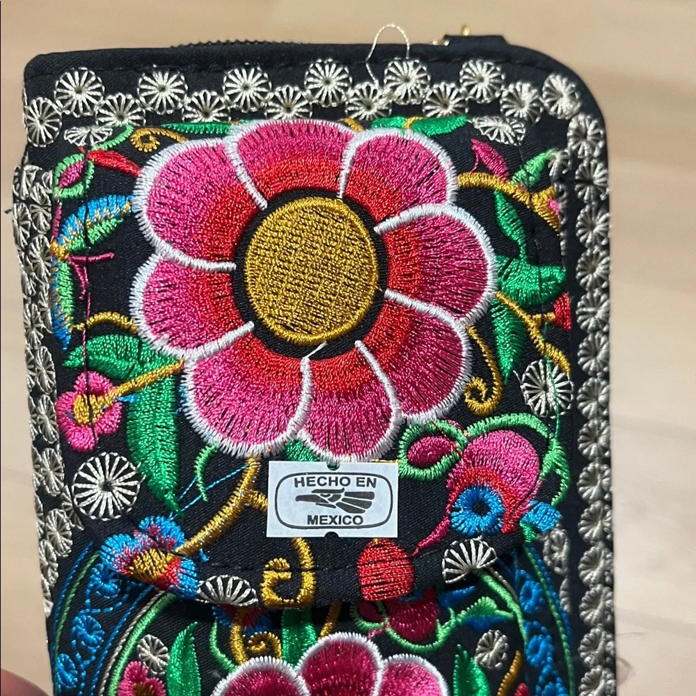 Floral Embroidered Crossbody Bag - Black and Multicolor